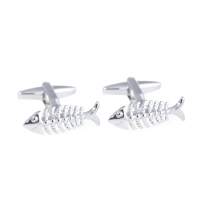 Occasion Gallery Silver Color Rhodium Plated Scaled Fish Design Cufflinks. 0.75 L x 0.5 W x 1 H in.
