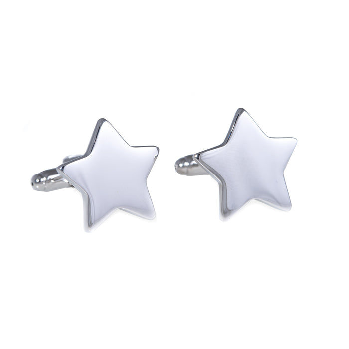 Occasion Gallery White Color Rhodium Plated Star Design Cufflinks. 0.5 L x 0.5 W x 1 H in.