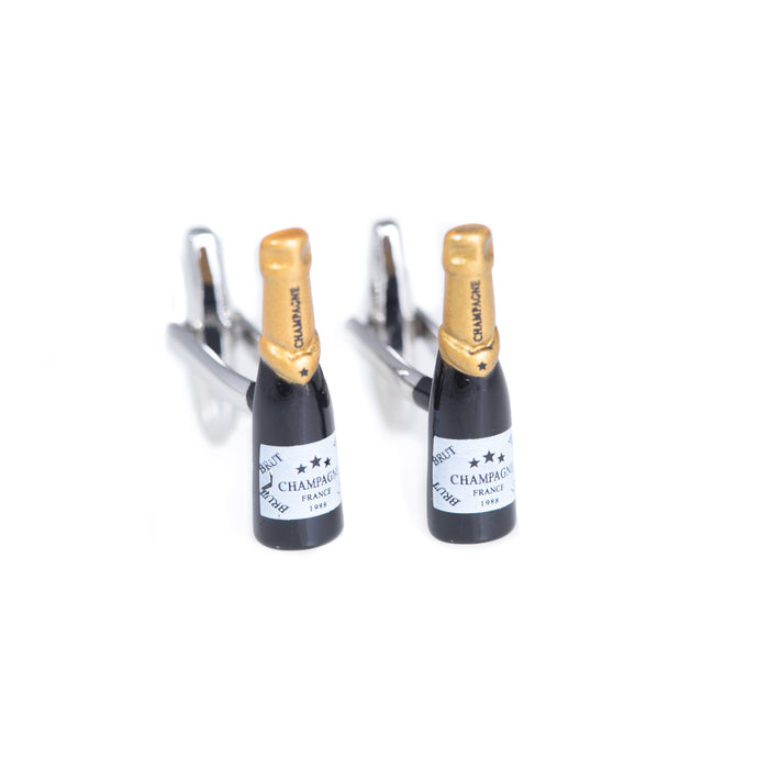 Occasion Gallery Black/Gold Color Rhodium Plated Champagne Bottle Design Cufflink with Gold Accents. 0.75 L x 0.5 W x 1 H in.