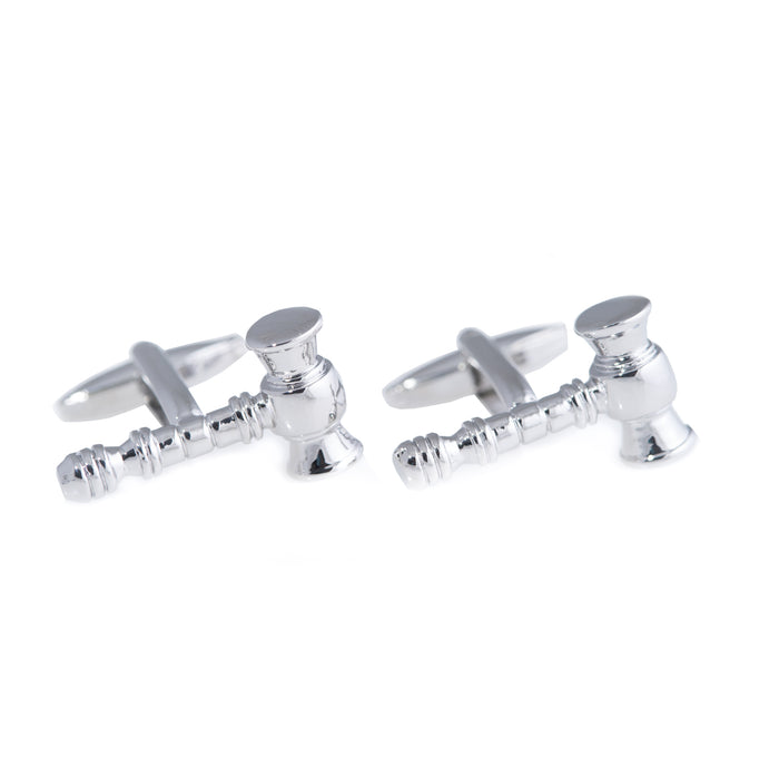 Occasion Gallery Silver Color Rhodium Plated Gavel Design Cufflinks. 0.75 L x 0.5 W x 1 H in.
