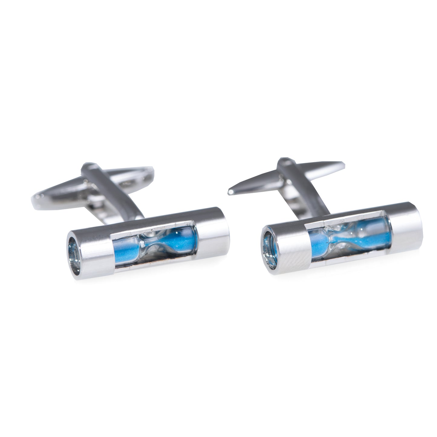 Occasion Gallery Silver/Blue Color Rhodium Plated Sand Timer Design Cufflinks. 0.75 L x 0.5 W x 1 H in.