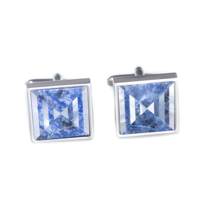 Occasion Gallery Blue/Silver Color Rhodium Plated "Mother of Pearl" & Blue Semi Precious Stone Cufflinks. 0.75 L x 1 W x  H in.