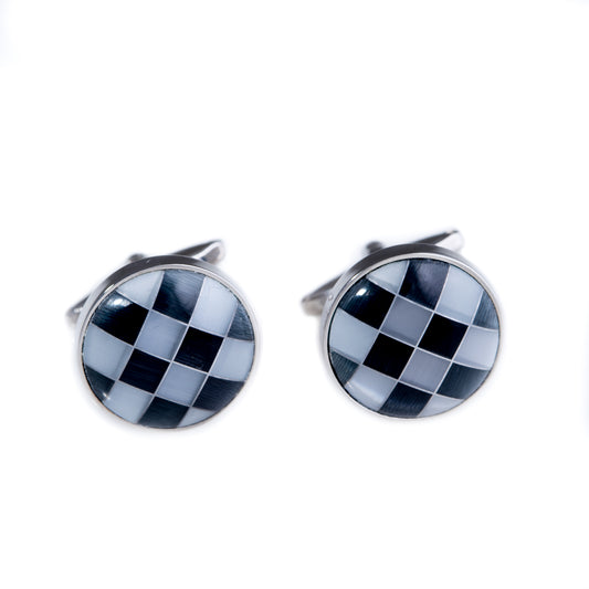 Occasion Gallery Black/Grey Color Rhodium Plated Grey and Black Semi Precious Stone Cufflinks. 0.75 L x 1 W x  H in.