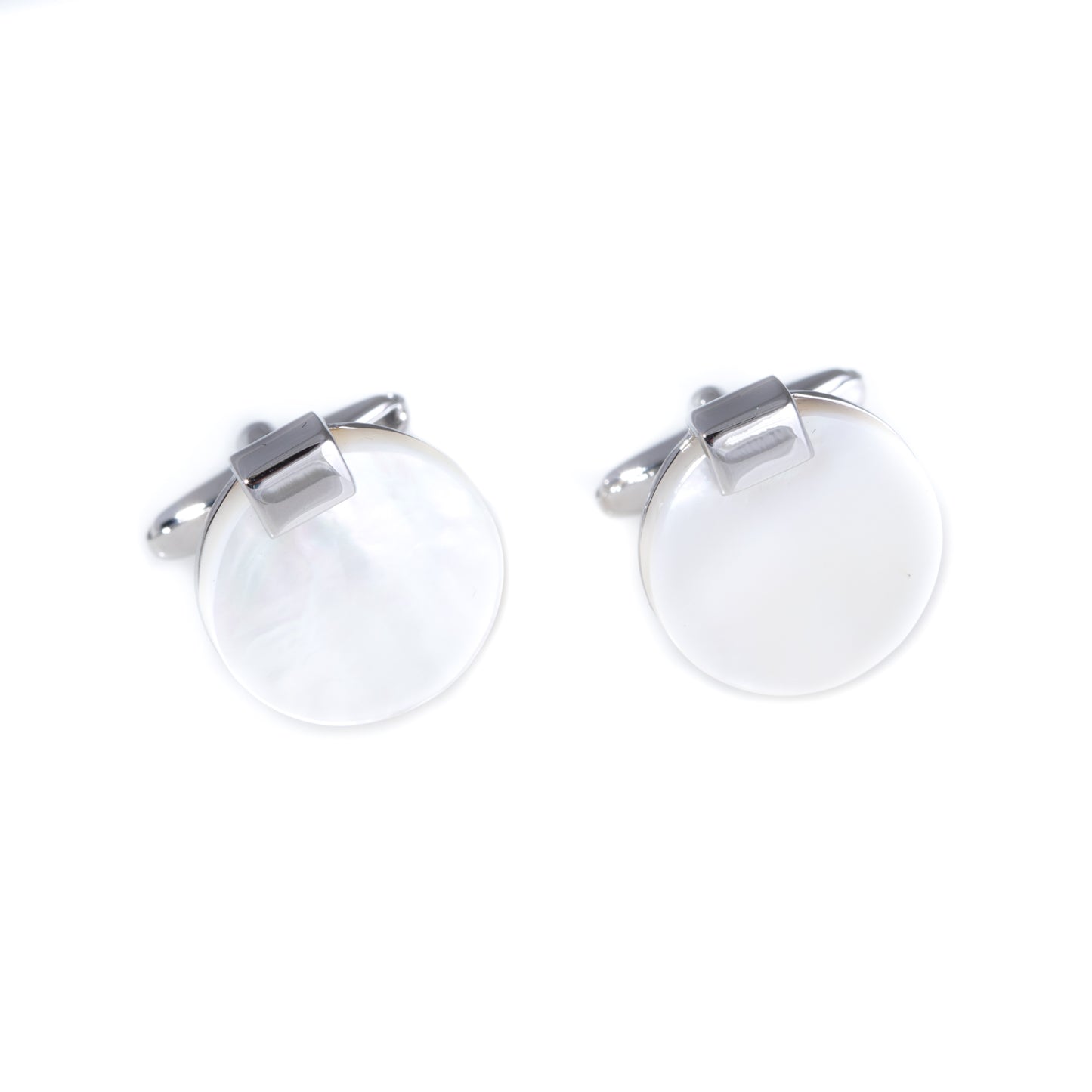 Occasion Gallery Silver/Pearl  Color Rhodium Plated Round Mother of Pearl Cufflinks with Chrome Accents 0.75 L x 1 W x  H in.