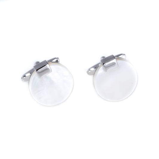 Occasion Gallery Silver/Pearl  Color Rhodium Plated Round Mother of Pearl Cufflinks with Chrome Accents 0.75 L x 1 W x  H in.