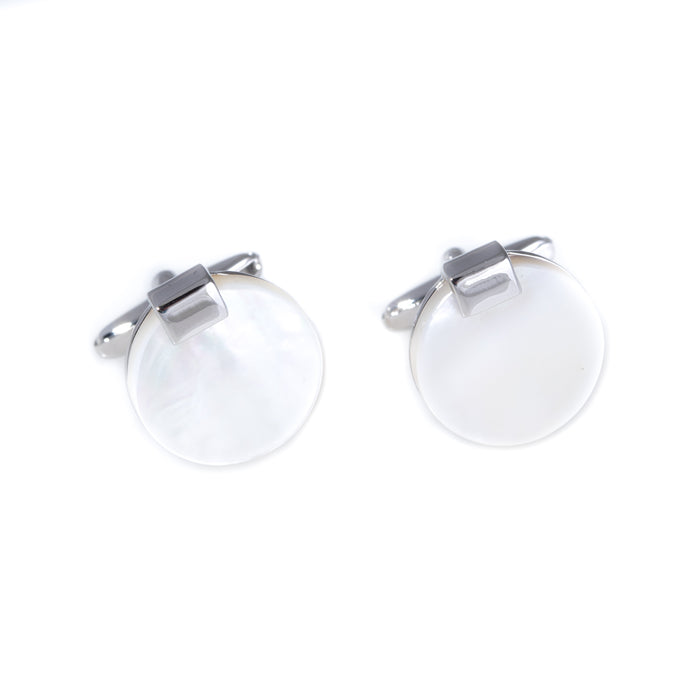 Occasion Gallery Silver/Pearl  Color Rhodium Plated Round Mother of Pearl Cufflinks with Chrome Accents 0.75 L x 1 W x  H in.