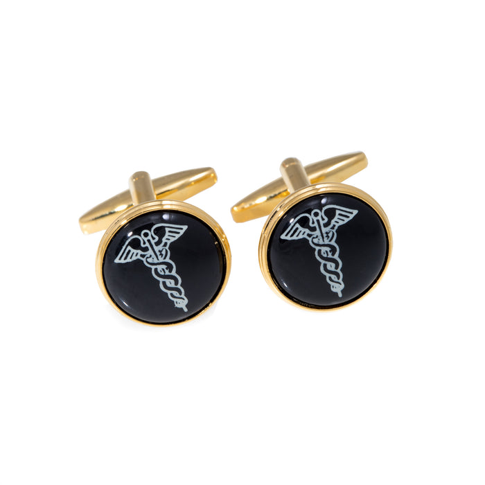 Occasion Gallery Gold Color Gold Plated Cufflinks with Caduceus. 0.65 L x 1 W x  H in.