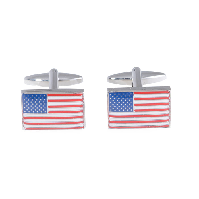 Occasion Gallery Red/White/Blue Color Rhodium Plated Cufflinks with USA Flag Design . 0.75 L x 1 W x  H in.
