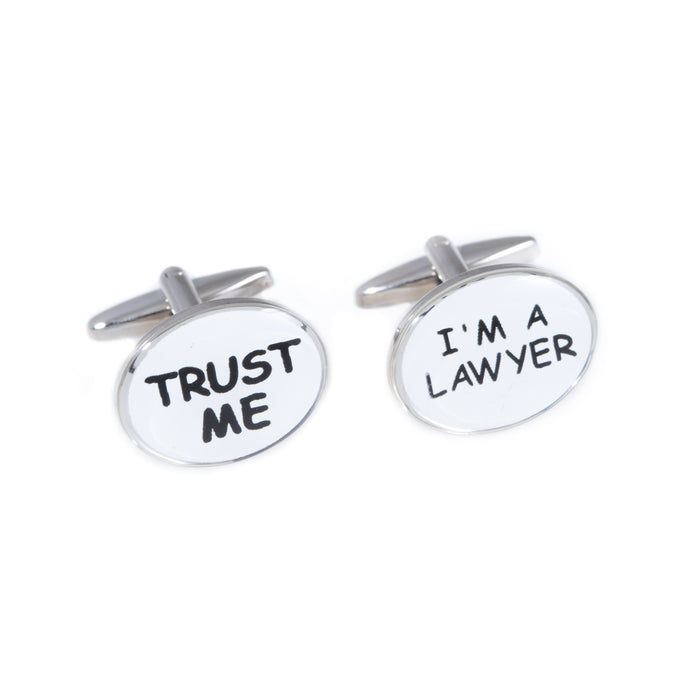 Occasion Gallery White Color Rhodium Plated Cufflinks with Trust Me and I'm a Lawyer . 0.75 L x 1 W x  H in.