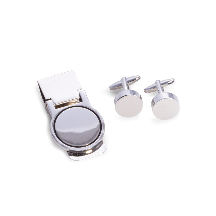 Occasion Gallery Silver Color Silver Plated Circular Design Cufflink & Money Clip Set. 0.5 L x 0.5 W x 1 H in.