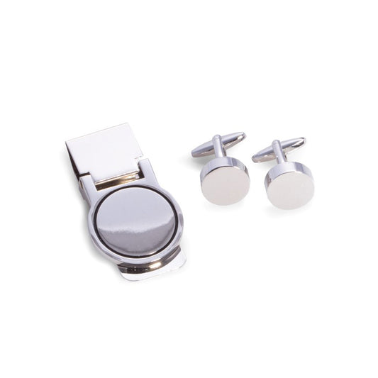 Occasion Gallery Silver Color Silver Plated Circular Design Cufflink & Money Clip Set. 0.5 L x 0.5 W x 1 H in.