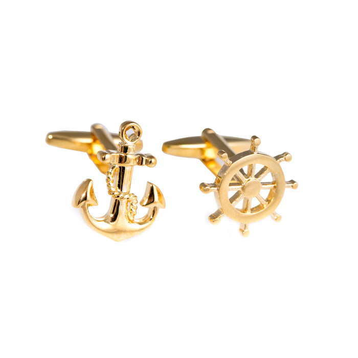 Occasion Gallery Silver Color Gold Plated Cufflinks Ships Anchor & Wheel. 0.85 L x 1 W x  H in.