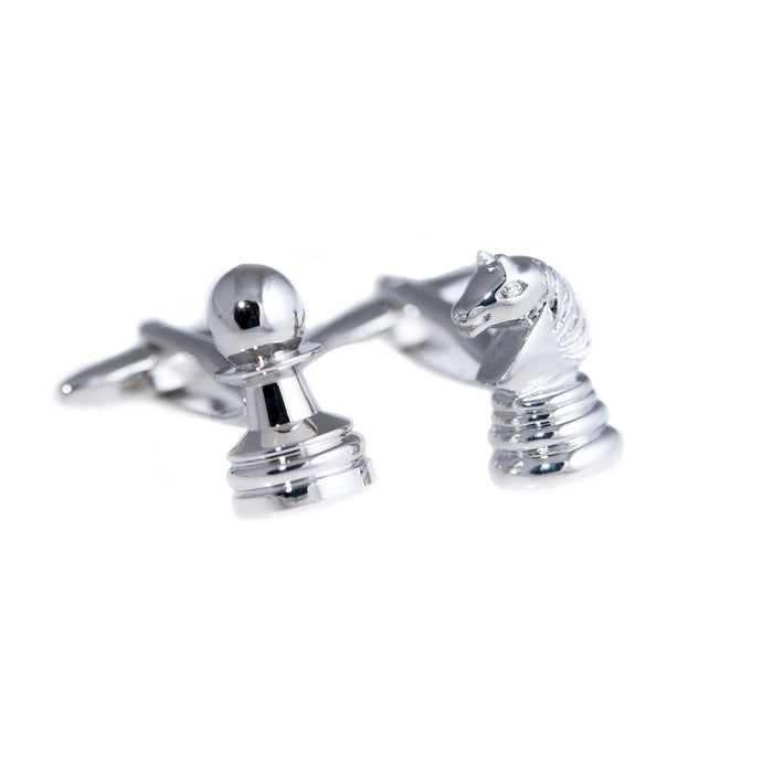 Occasion Gallery Silver Color Rhodium Plated Cufflinks Pawn & Knight. 0.75 L x 1 W x  H in.