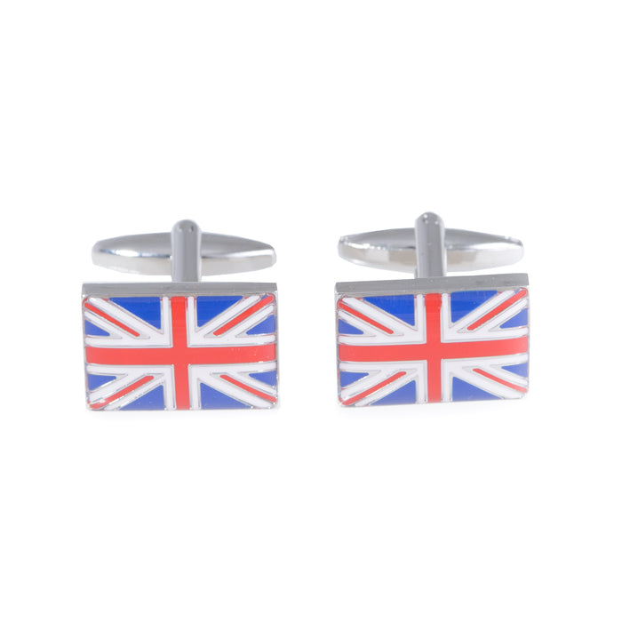 Occasion Gallery Silver Color Rhodium Plated Cufflinks with Union Jack Design. 0.5 L x 0.75 W x 1 H in.