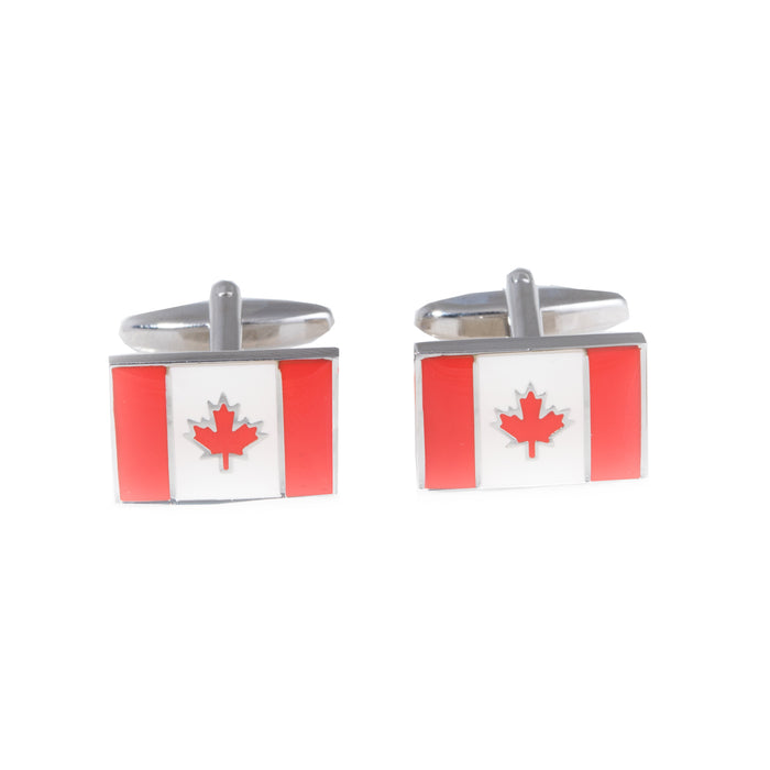 Occasion Gallery Silver Color Rhodium Plated Cufflinks with Canadian Flag. 0.5 L x 0.75 W x 1 H in.