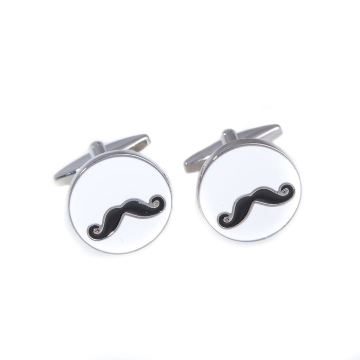Occasion Gallery Silver Color Rhodium Plated Cufflinks with Mustache Design. 0.75 L x 0.75 W x 1 H in.