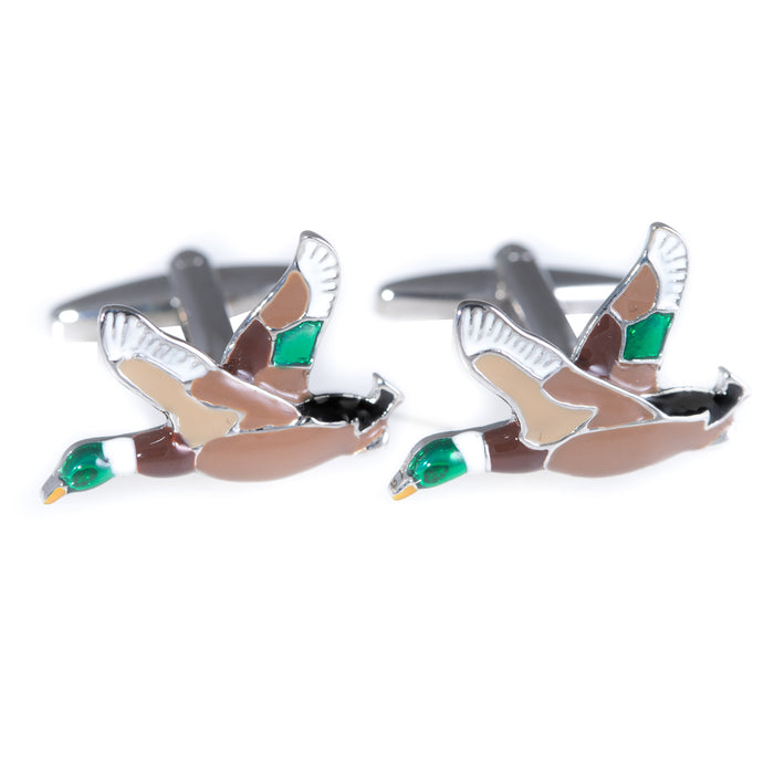 Occasion Gallery Silver Color Rhodium & Enamel Painted Cufflinks with Ducks In Flight Design 1 L x 1 W x 0.5 H in.
