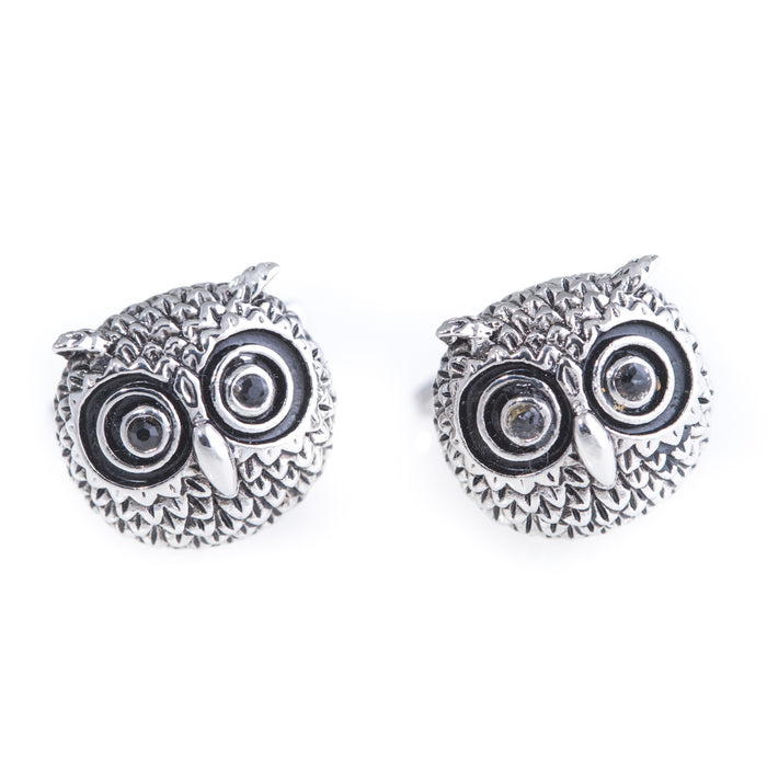 Occasion Gallery Black/ Gray Color Rhodium Plated Cufflinks with Owl Design. 1 L x 0.75 W x 0.75 H in.