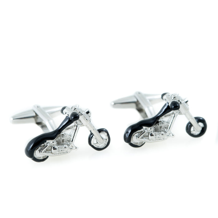 Occasion Gallery Silver Color Rhodium Plated & Black Enamel Motorcycle Design Cufflinks. 1 L x 0.5 W x 1 H in.