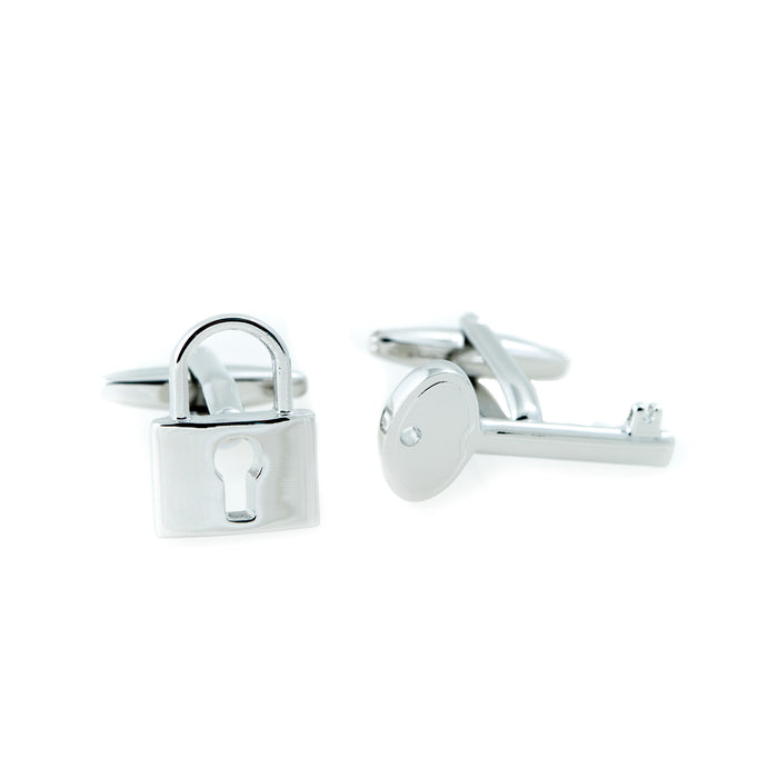 Occasion Gallery Silver Color Rhodium Plated Lock & Key Design Cufflinks.          1 L x 0.25 W x 1 H in.