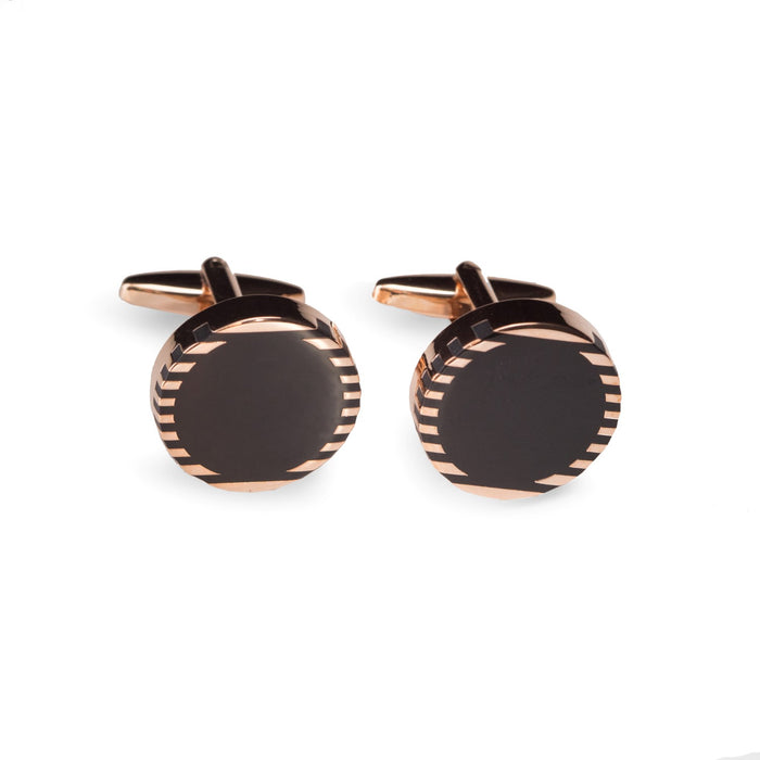 Occasion Gallery Rose Gold Color "Rose Gold and Black Onyx" Round Cufflinks. 0.75 L x 0.25 W x 1 H in.