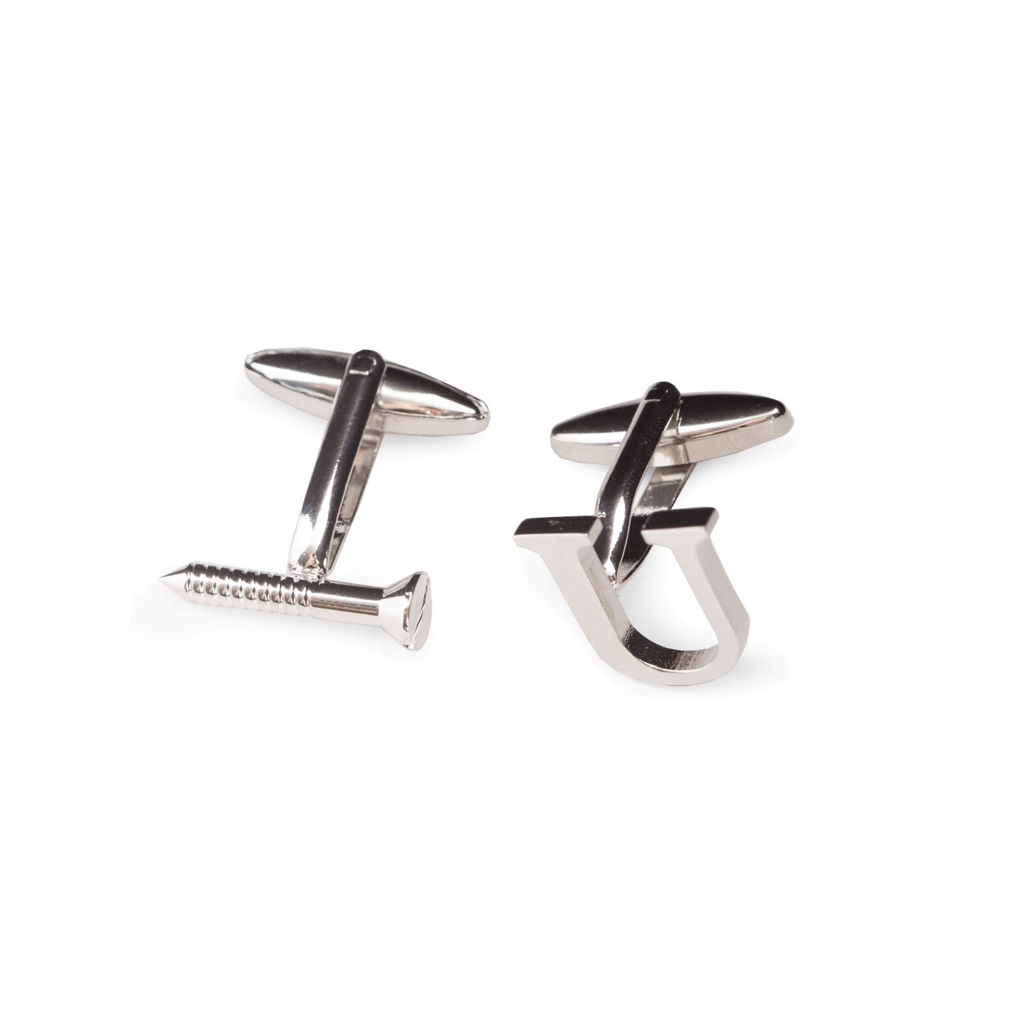 Occasion Gallery Silver Color Rhodium Plated "Screw U" Design Cufflinks. 0.75 L x 0.25 W x 1 H in.
