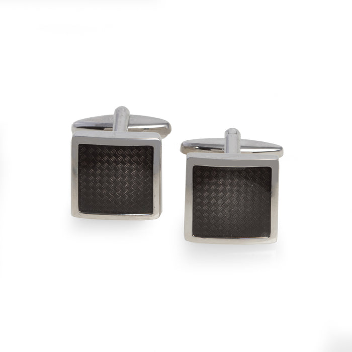 Occasion Gallery SILVER/BLACK Color "Carbon Fiber" Rhodium Plated Cufflinks 1 L x 0.5 W x 1 H in.