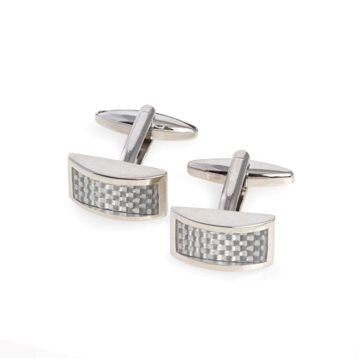 Occasion Gallery SILVER Color "White Carbon Fiber" Rhodium Plated Cufflinks 1 L x 0.5 W x 1 H in.