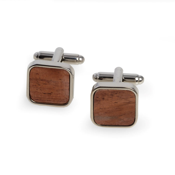 Occasion Gallery SILVER/BROWN Color "Wood" Rhodium Plated Cufflinks 1 L x 0.5 W x 1 H in.