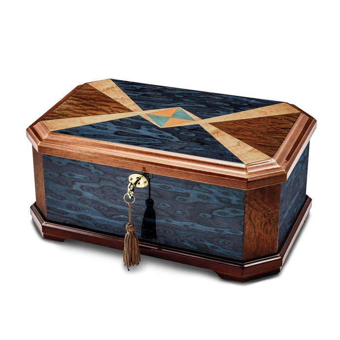 Keepsake Bereavement Sapeli & Blue Cats Eye Veneer High Gloss Locking Memorial Box