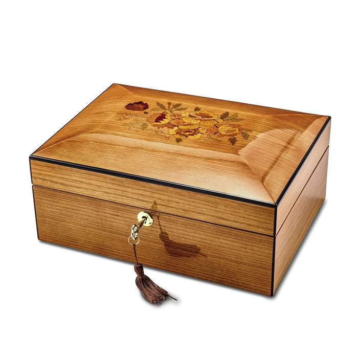 Keepsake Bereavement South American Vine Veneer Floral Inlay Locking Memorial Box