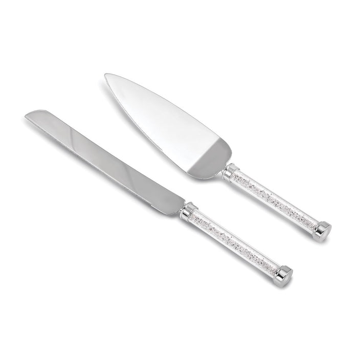 Nickel-plated Stainless Steel Knife & Server Set w/Crystal-filled Handles