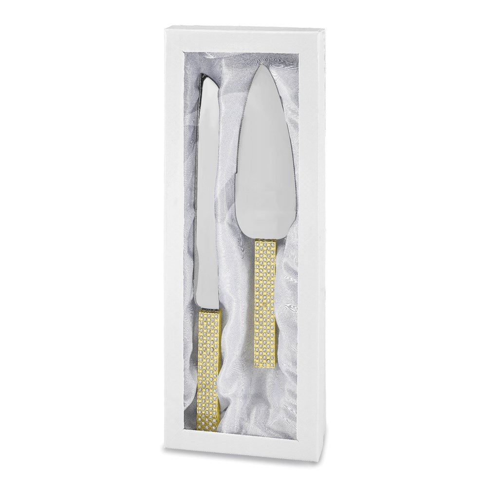 Brass-plated Crystal Embellished Stainless Cake Knife & Server Set