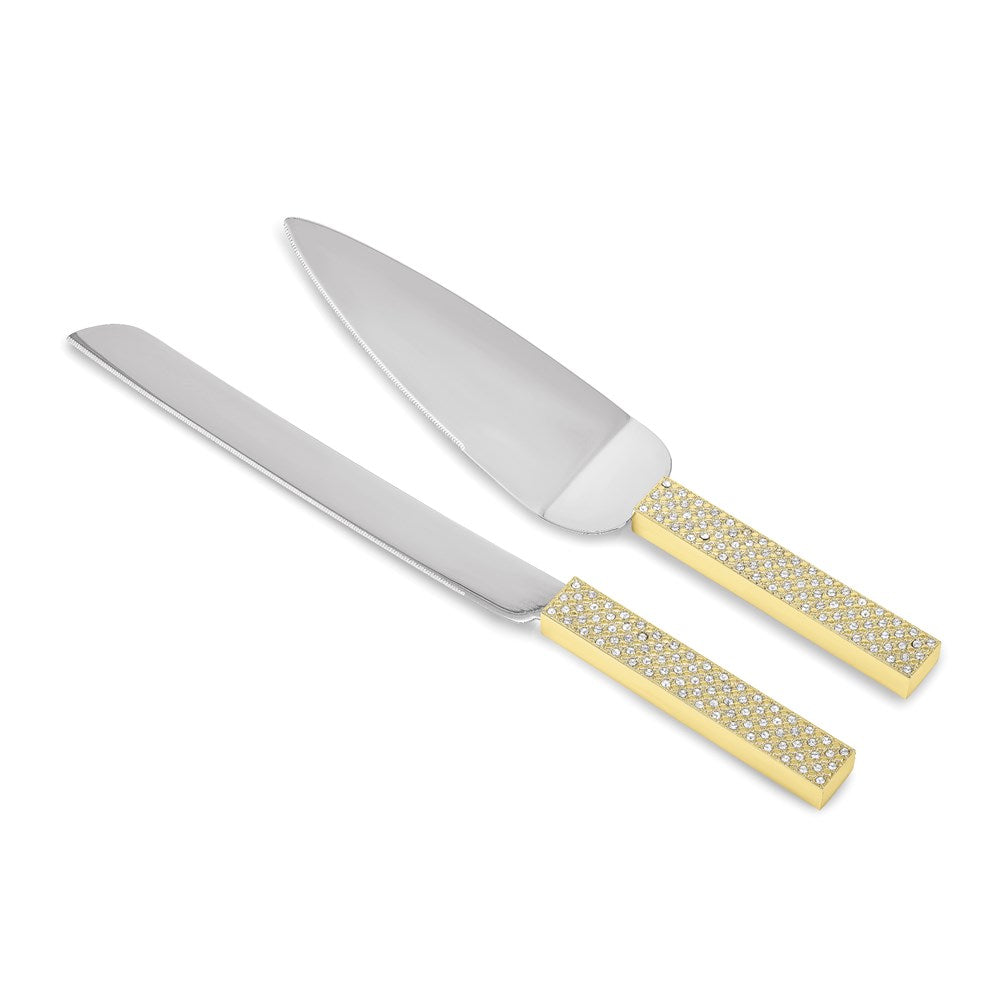 Brass-plated Crystal Embellished Stainless Cake Knife & Server Set