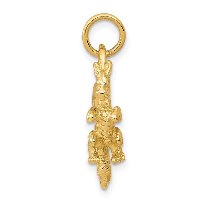 Million Charms 14K Yellow Gold Themed Solid Polished 3-Dimensional Dragon Charm