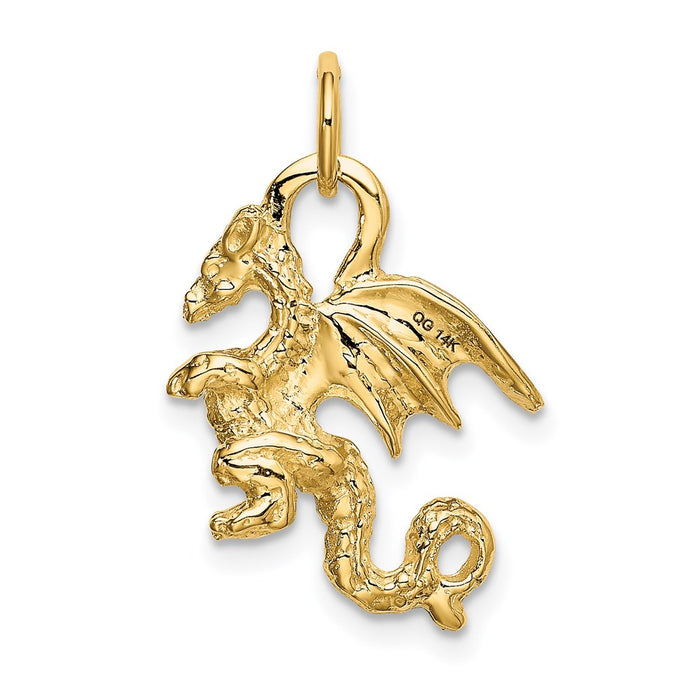 Million Charms 14K Yellow Gold Themed Solid Polished 3-Dimensional Dragon Charm