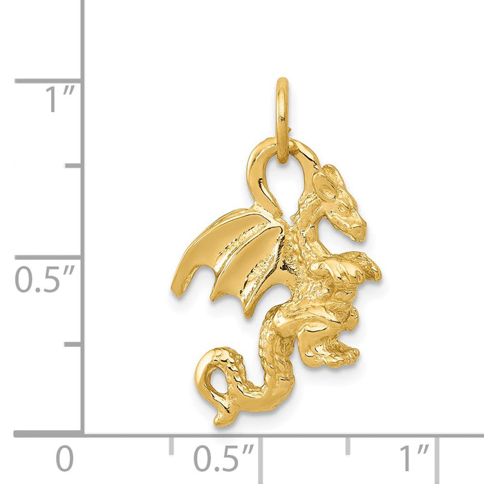 Million Charms 14K Yellow Gold Themed Solid Polished 3-Dimensional Dragon Charm