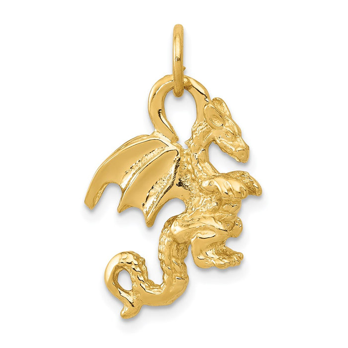 Million Charms 14K Yellow Gold Themed Solid Polished 3-Dimensional Dragon Charm