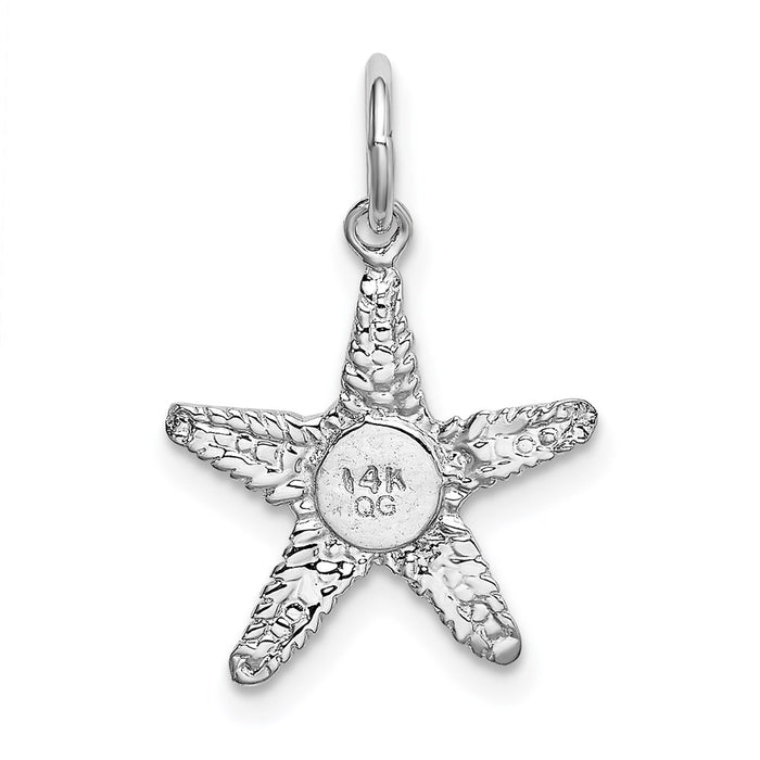 Million Charms 14K White Gold Themed Polished 3-Dimensional Nautical Starfish Pendant