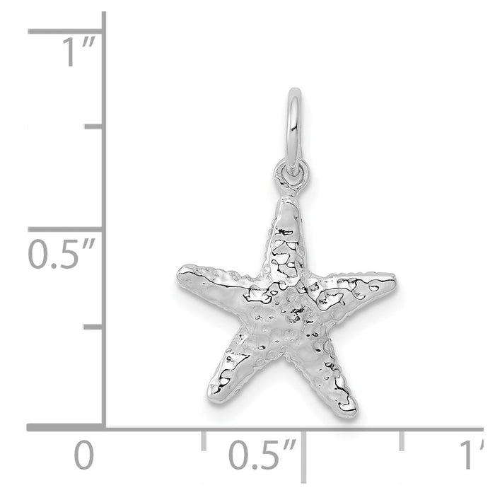 Million Charms 14K White Gold Themed Polished 3-Dimensional Nautical Starfish Pendant