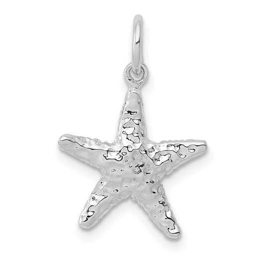 Million Charms 14K White Gold Themed Polished 3-Dimensional Nautical Starfish Pendant