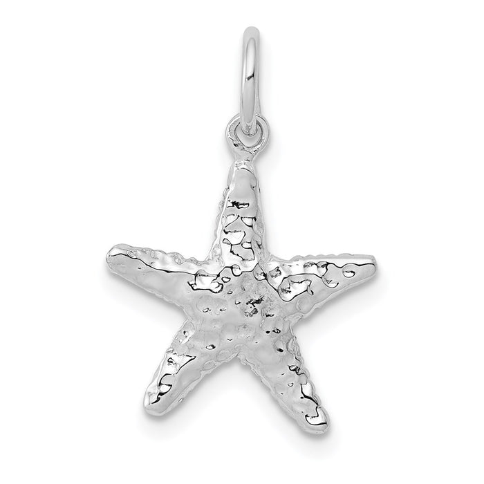 Million Charms 14K White Gold Themed Polished 3-Dimensional Nautical Starfish Pendant