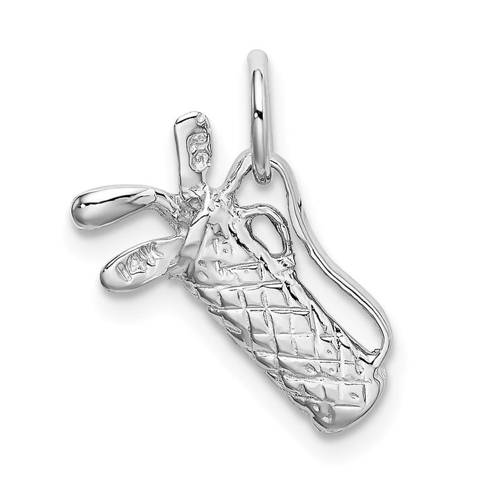 Million Charms 14K White Gold Themed Solid Polished 3-D Sports Golf Bag/Clubs Charm