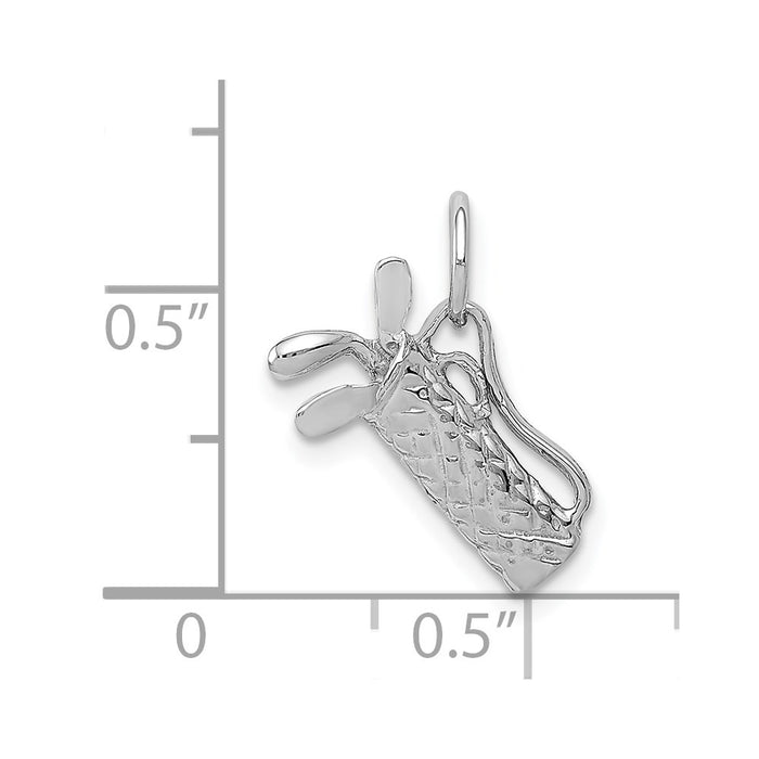 Million Charms 14K White Gold Themed Solid Polished 3-D Sports Golf Bag/Clubs Charm