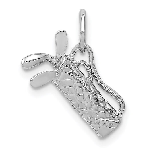 Million Charms 14K White Gold Themed Solid Polished 3-D Sports Golf Bag/Clubs Charm