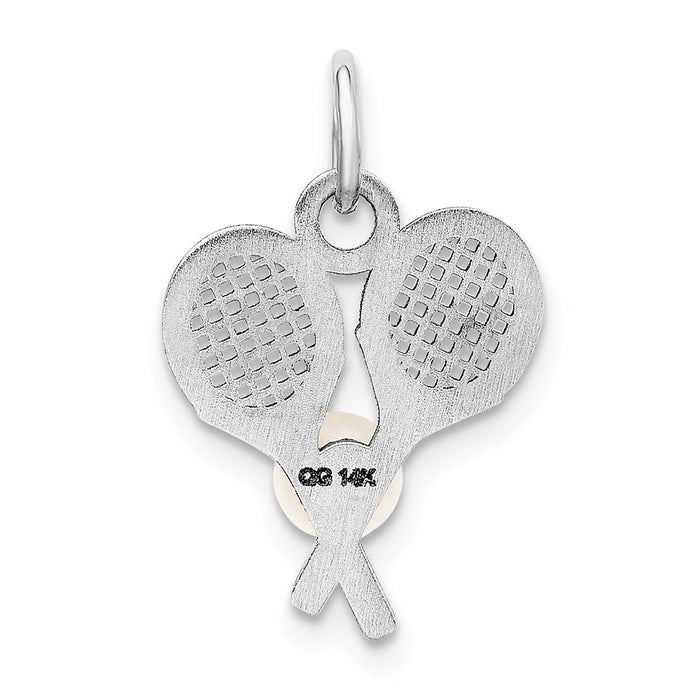 Million Charms 14K White Gold Themed Sports Tennis Racquets With Cultured Charm