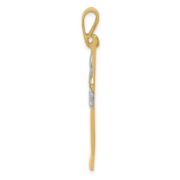 Million Charms 14K Yellow Gold Themed, Rhodium-plated Solid Polished Sports Hockey Stick Pendant