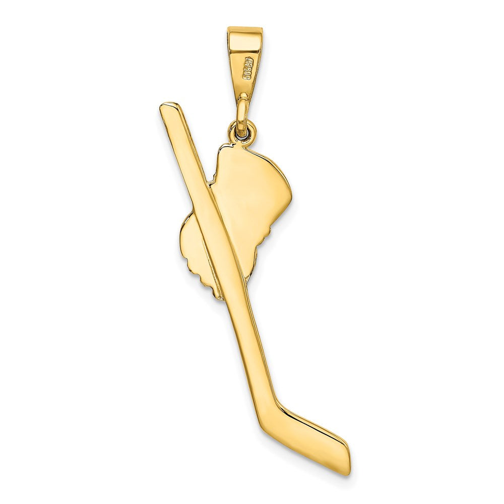 Million Charms 14K Yellow Gold Themed, Rhodium-plated Solid Polished Sports Hockey Stick Pendant