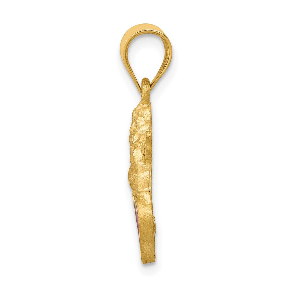 Million Charms 14K Yellow Gold Themed Enameled Angel On Heart Pendant
