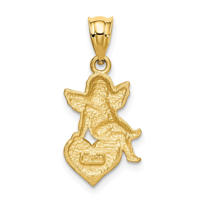 Million Charms 14K Yellow Gold Themed Enameled Angel On Heart Pendant